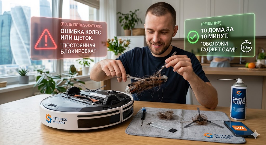 Робот-пылесос постоянно выдает ошибку колес или щеток: как провести ТО дома за 10 минут