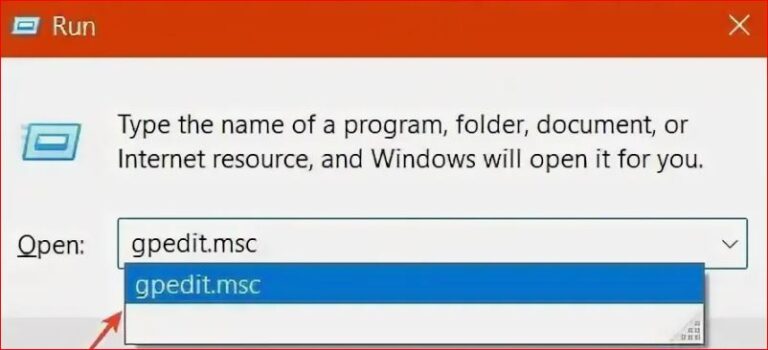 Окно Выполнить (Run) в Windows с введенной командой gpedit.msc для открытия редактора локальной групповой политики