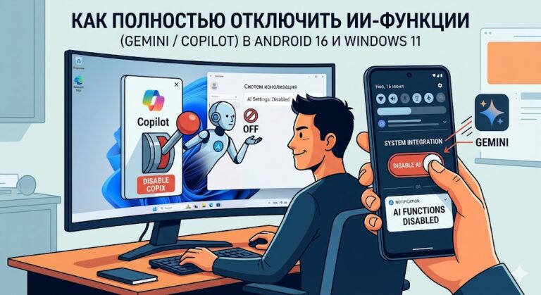 Как полностью отключить ИИ-функции в Android 16 и Windows 11 Как полностью отключить ИИ-функции в Android 16 и Windows 11