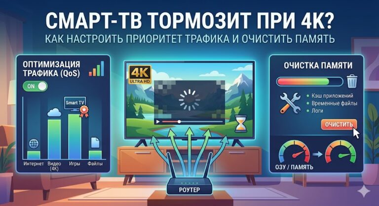 Смарт-ТВ тормозит при просмотре 4K: как настроить приоритет трафика и очистить память Смарт-ТВ тормозит при просмотре 4K: как настроить приоритет трафика и очистить память