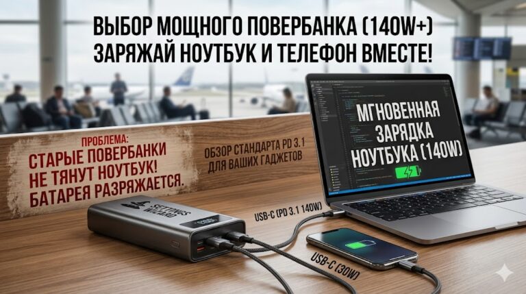 Выбор повербанка с поддержкой PD 3.1 (140W+): Как заряжать ноутбук и телефон от одного устройства Выбор повербанка с поддержкой PD 3.1 (140W+): Как заряжать ноутбук и телефон от одного устройства