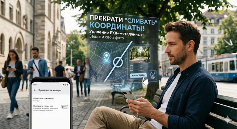 Удаление EXIF-метаданных: Как настроить смартфон, чтобы он перестал «сливать» координаты ваших фото в сеть
